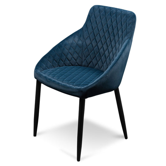 Ex Display - Rolf Dining Chair - Navy Blue Velvet in Black Legs