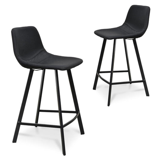 Set Of 2 - Duke 65cm Fabric Bar Stool - Black