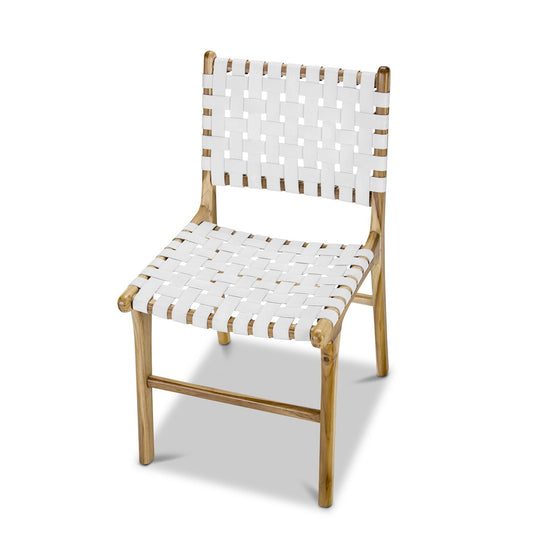 Set of 2 - Xander Leather Teak Dining Chair - White