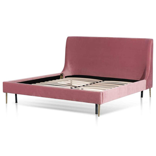 Queen Bed Frame - Blush Peach Velvet