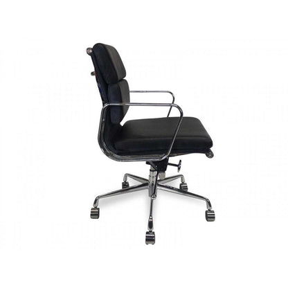Low Back Office Chair - Black Leather