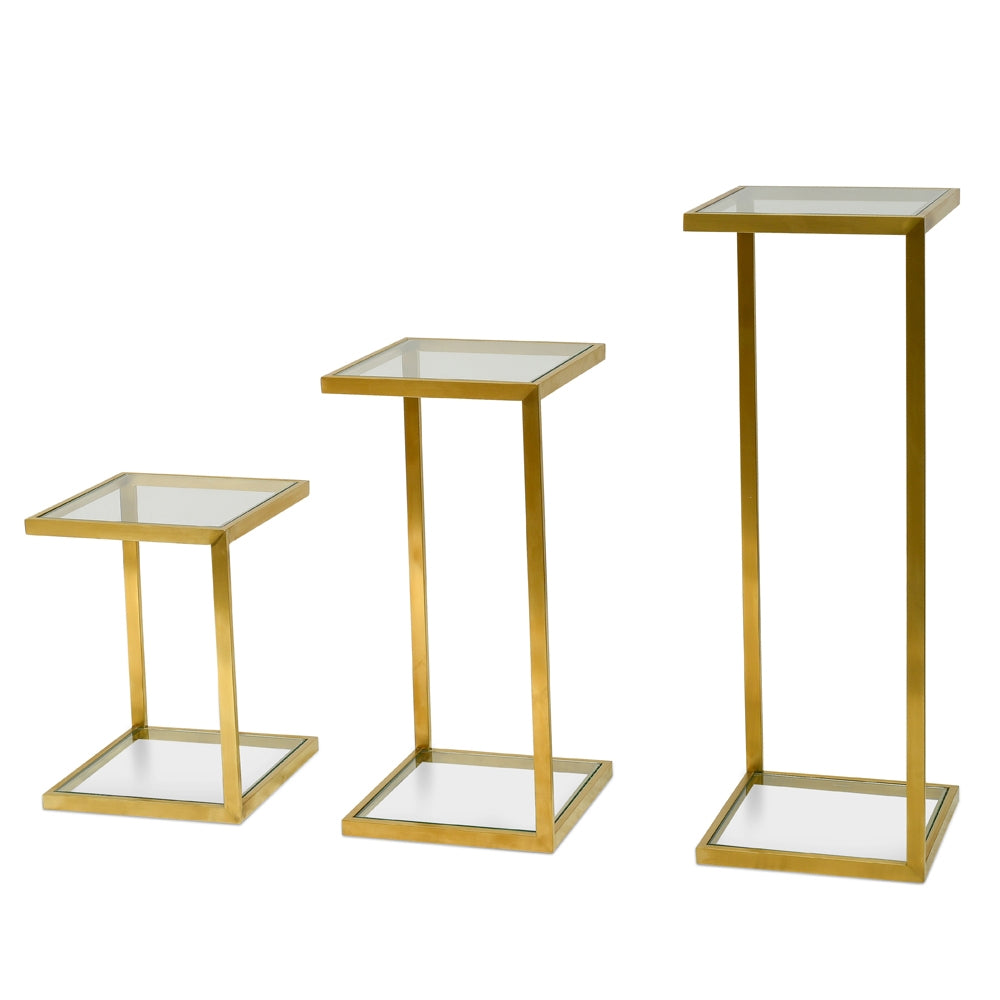 CST2358-KS Glass Side Table - Gold Base  (Set of 3) - Last one