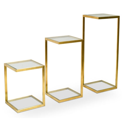 CST2358-KS Glass Side Table - Gold Base  (Set of 3) - Last one