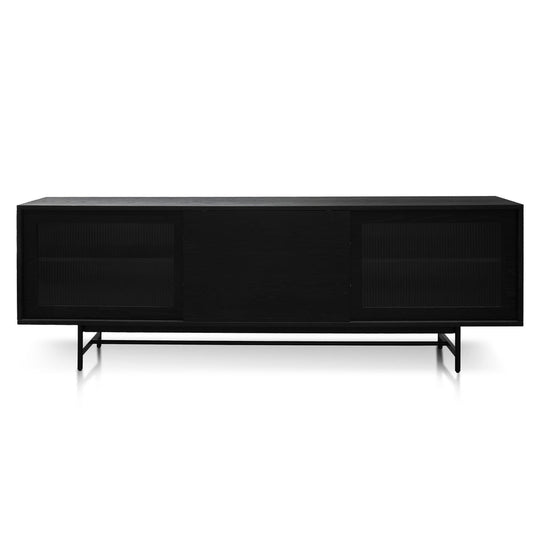 2.1m Wooden Entertainment TV Unit - Black with Flute Glass Door