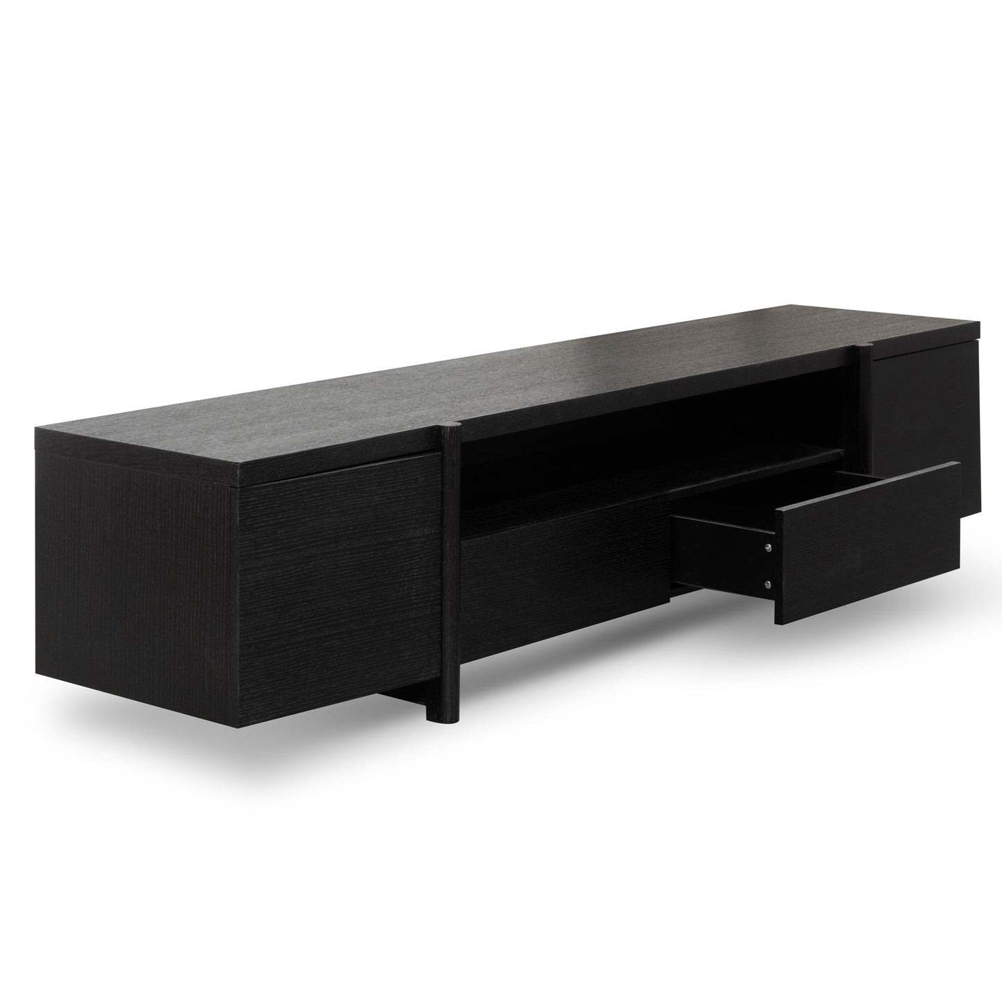 CTV2611-BB Lowline 2.1m Entertainment TV Unit - Black Oak - Timber Legs