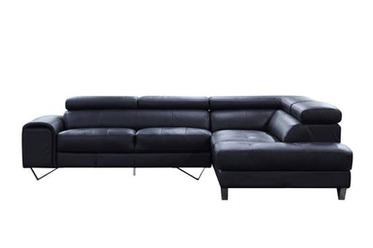 Bellagio 2 Seater + Right Chaise Leather Lounge - Black