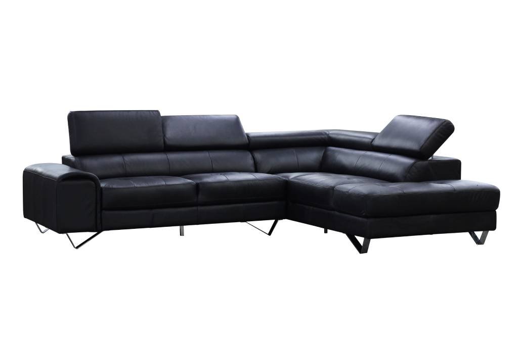 Bellagio 2 Seater + Right Chaise Leather Lounge - Black
