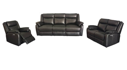 Pinnacle 3+2+1 Seater Leather Recliner Lounge Sofa Set - Black