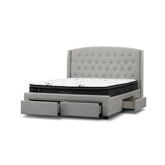 Quincey Fabric Queen Bed with Drawers - Stone