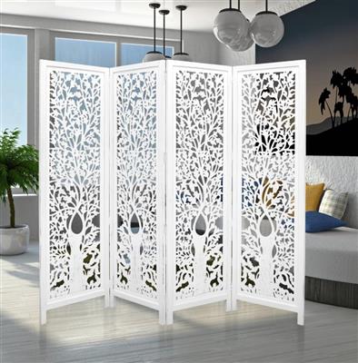 Room Divider Mango Wood Fold Screen - White Antique