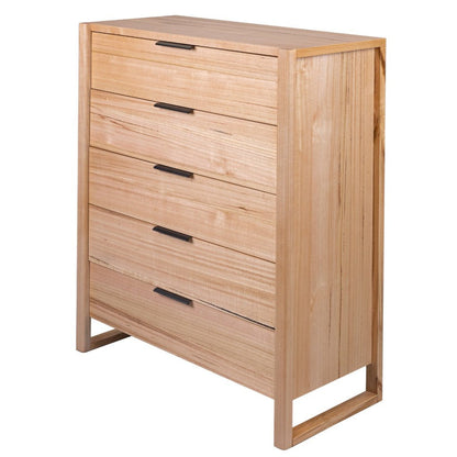 Perrine 5 Drawer Messmate Timber Tallboy - Natural
