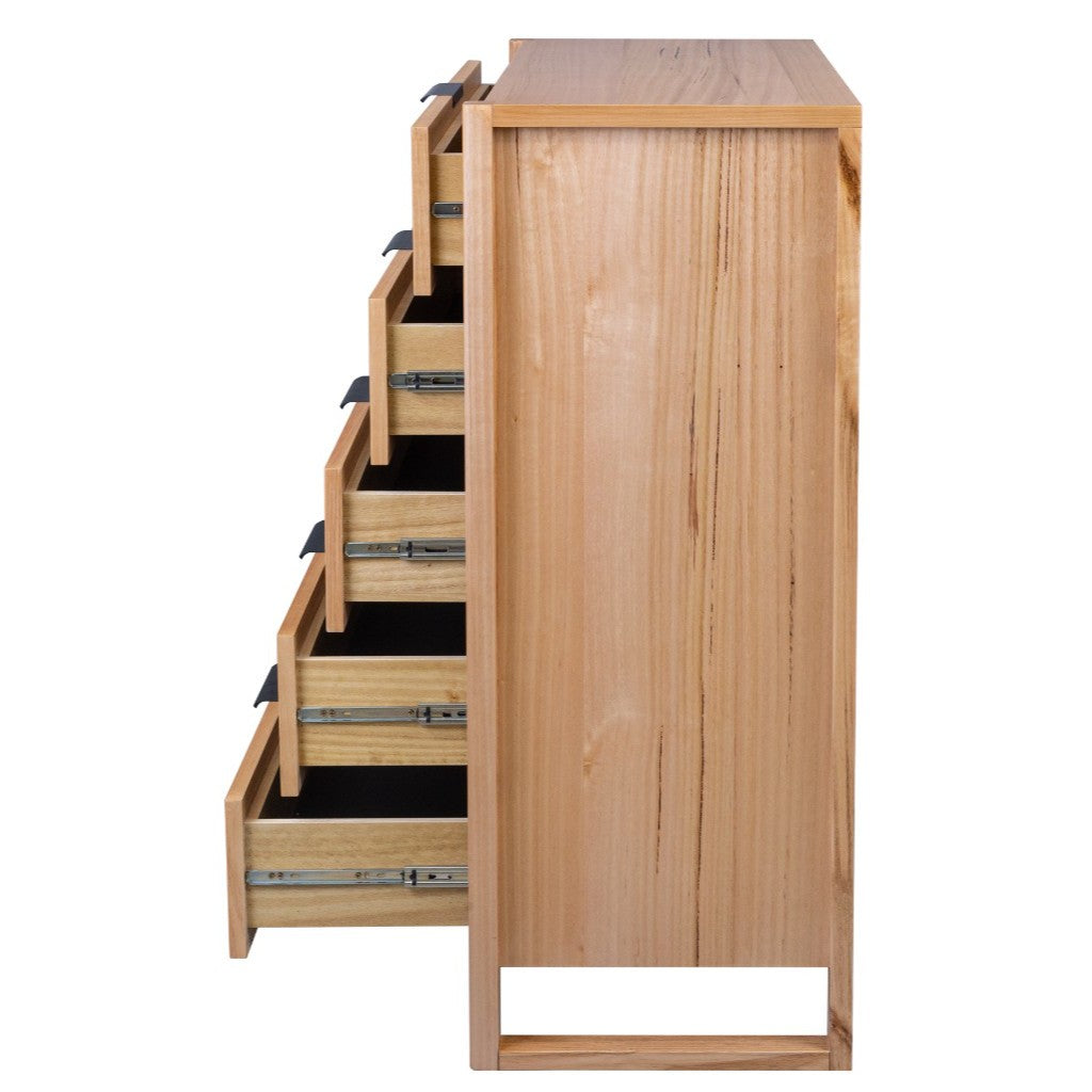 Perrine 5 Drawer Messmate Timber Tallboy - Natural