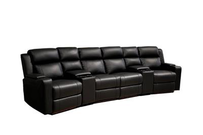 Academy Home Theatre 4 Seater + 2 Console - Black Leather