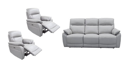 Aspect 3 Seater + 2 Electric Recliners Leather Powered Recliner Sofa - Silver Leather