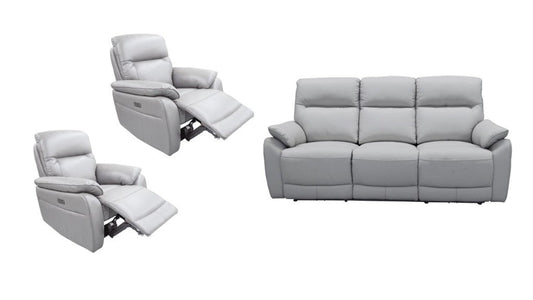 Aspect 3 Seater + 2 Electric Recliners Leather Powered Recliner Sofa - Silver Leather