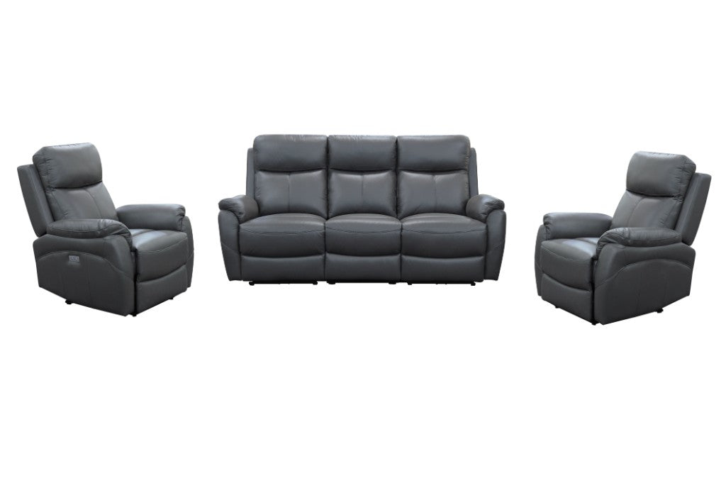 Enzo Leather Electric Recliner Lounge Set - Gunmetal
