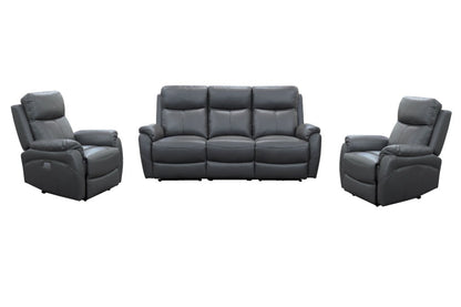 Enzo Leather Electric Recliner Lounge Set - Gunmetal