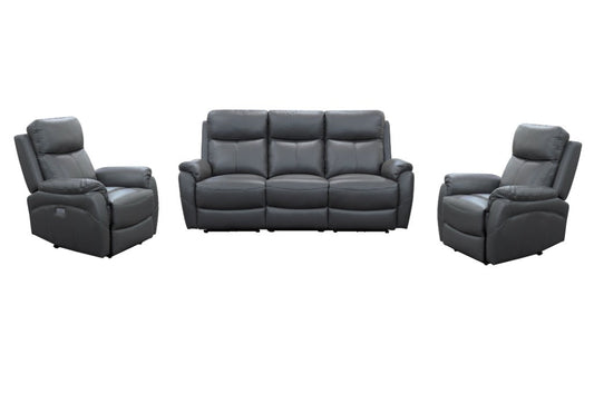 Enzo Leather Electric Recliner Lounge Set - Gunmetal