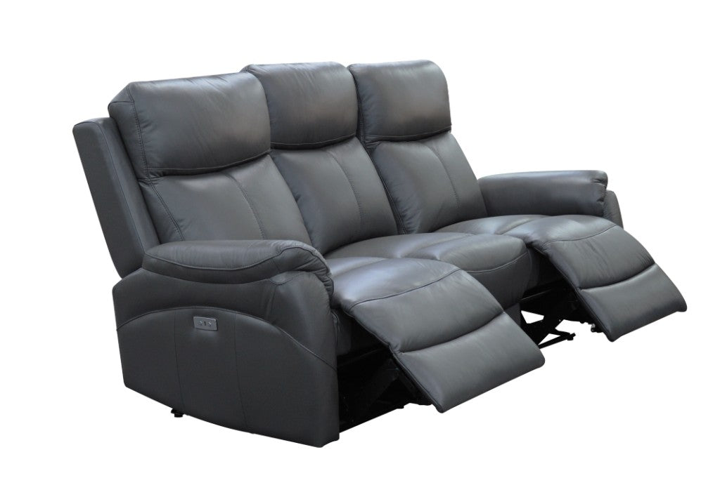 Enzo Leather Electric Recliner Lounge Set - Gunmetal