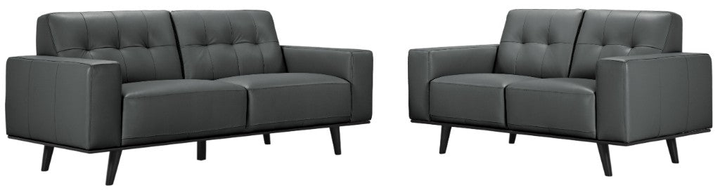 Carson 3+2 Seater Leather Sofa Set - Charcoal