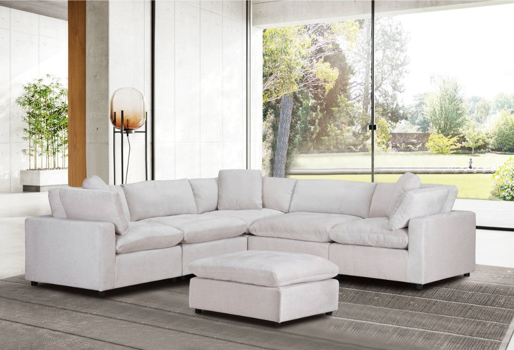 Claudine Fabric Corner Modular Lounge Sofa with Ottoman - Beige