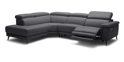 Harper Modular Leather 2 Seater with Electric Recliner Chaise Sofa - Black
