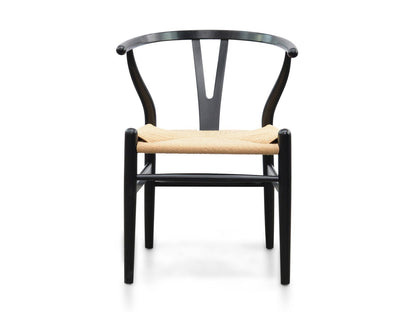 Set of 2 - Harper Wooden Dining Chair - Black - Natural Seat